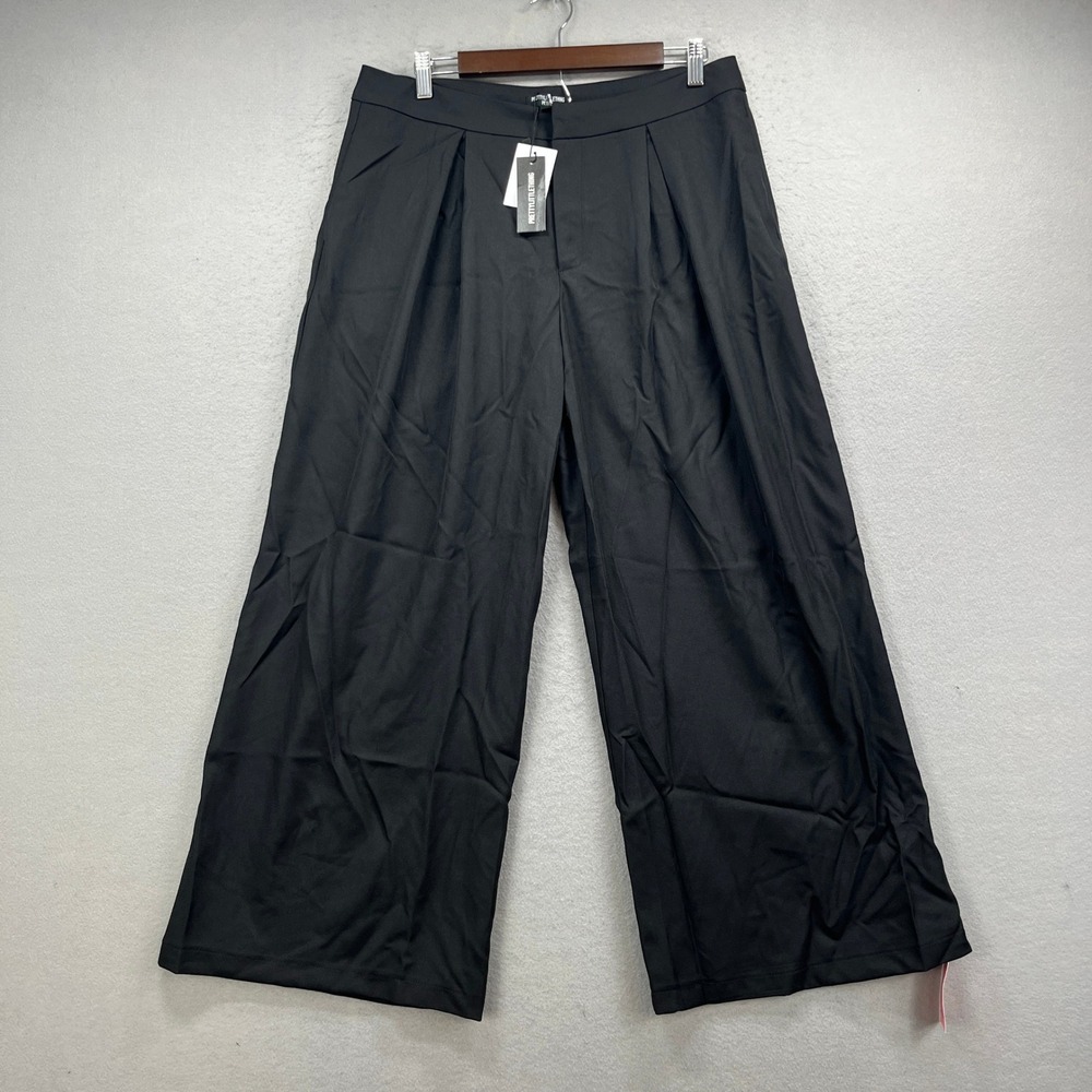PrettyLittleThing Trousers Womens 8 Black Tailored Woven Wide Leg Pleated Office